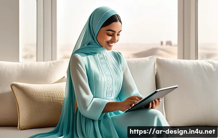 UI 패턴 및 사례 연구 - **Prompt:** "A radiant young Arab woman, elegantly dressed in a contemporary modest outfit (long-sle...