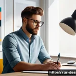 디자인 소프트웨어 비교 - **The Visionary Designer**
    A highly detailed, realistic image of a thoughtful graphic designer i...